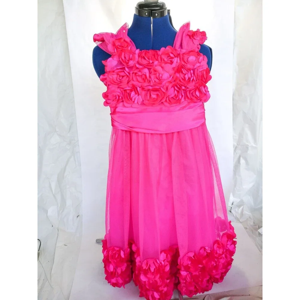 Kiki USA hot pink flowers dress 10 pageant